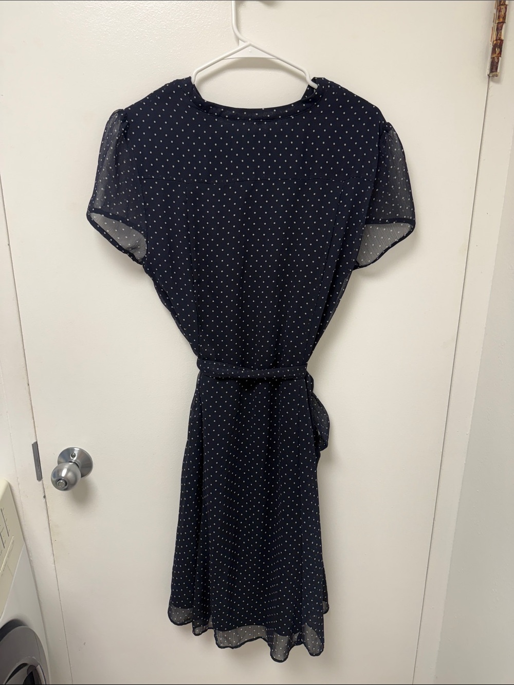 MSK Navy Polka Dot Midi Dress with Self-Tie Belt - Picture 3 of 3